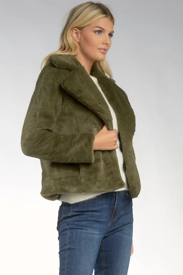 Faux Fur Jacket with Lapel