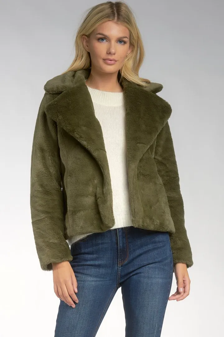 Faux Fur Jacket with Lapel