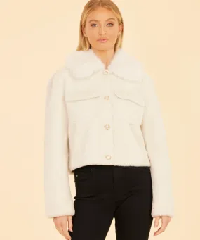 Faux Fur Pearl Button Jacket