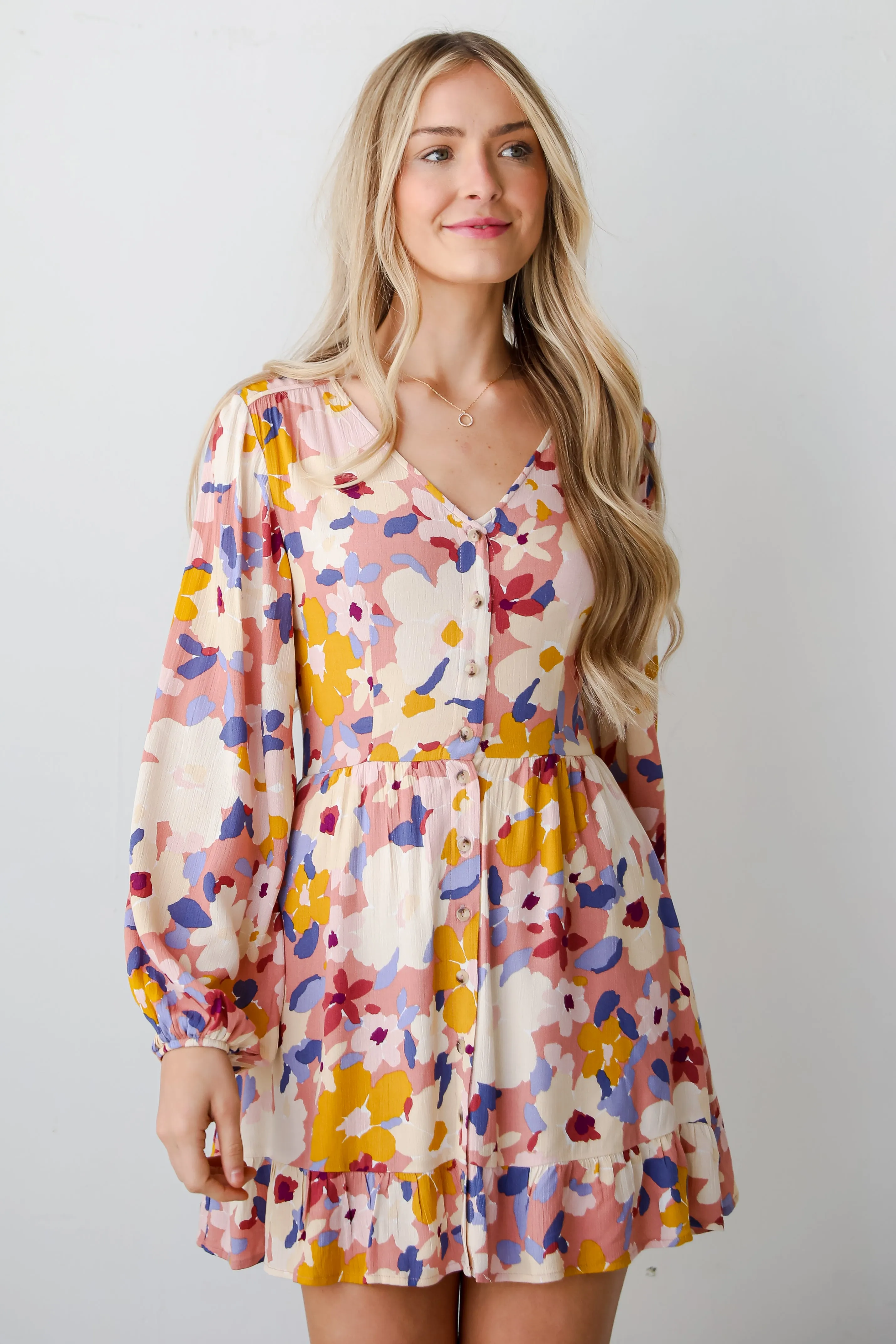 FINAL SALE - Simply Blissful Mauve Floral Babydoll Mini Dress