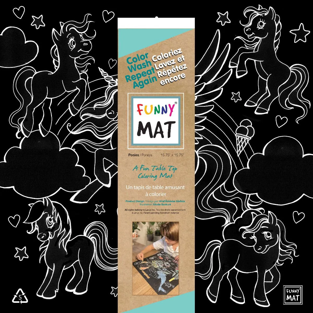 FUNNY MAT Blackboard Mat - Ponies (Black)