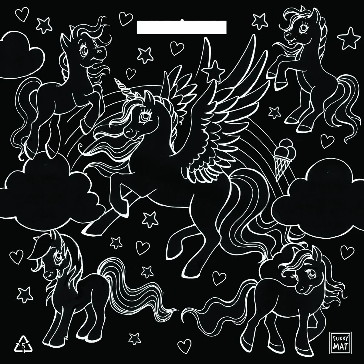 FUNNY MAT Blackboard Mat - Ponies (Black)