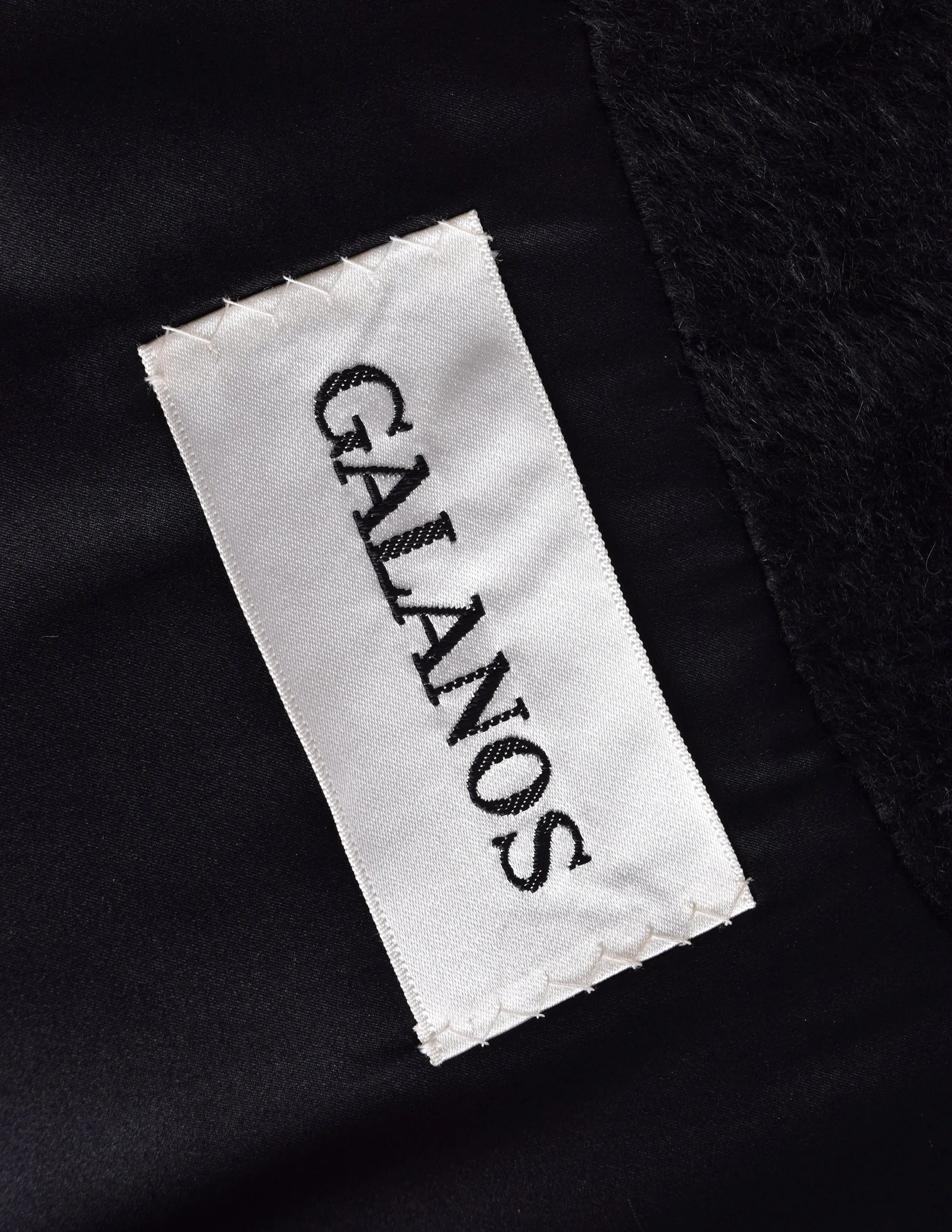 Galanos Vintage Black Alpaca Wool Structured Shoulder Cropped Jacket Coat