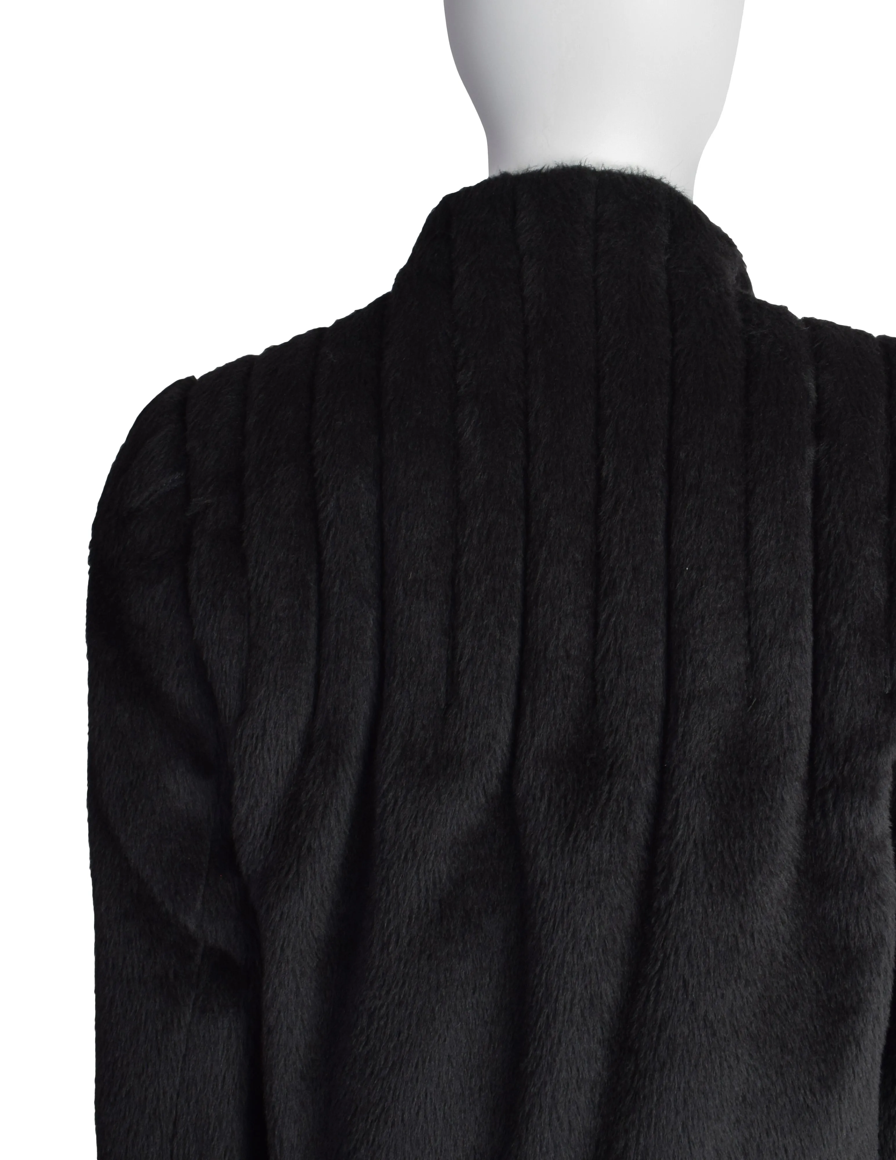 Galanos Vintage Black Alpaca Wool Structured Shoulder Cropped Jacket Coat