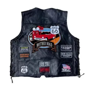 Gilet cuir biker avec patch - Rout66