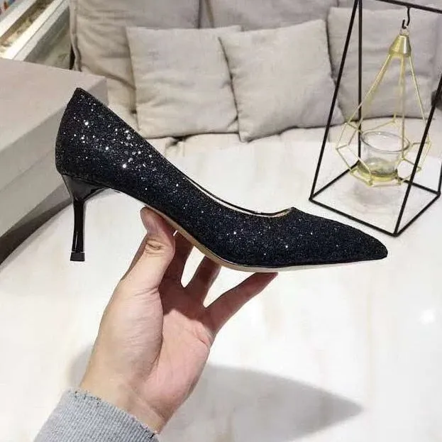 Gradient Sequined Shiny Pointed High Heel Formal Event Shoes