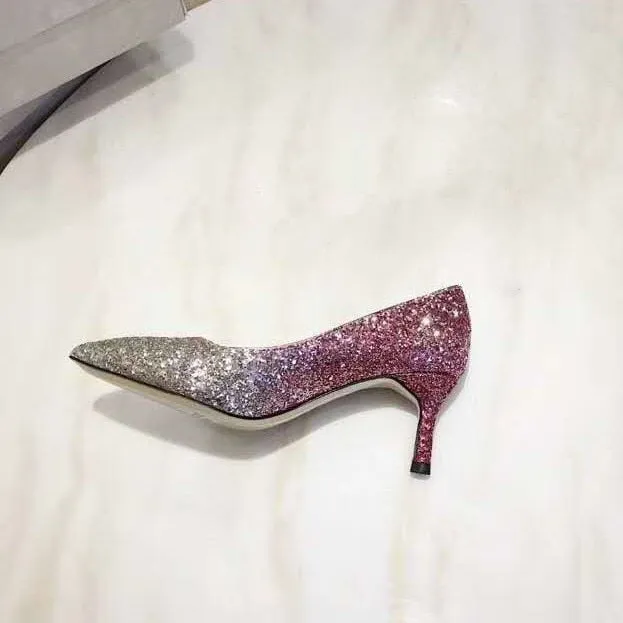 Gradient Sequined Shiny Pointed High Heel Formal Event Shoes