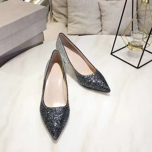 Gradient Sequined Shiny Pointed High Heel Formal Event Shoes