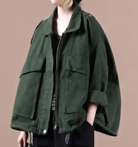 Green A-line Short Women Casual Parka Plus Size Fall Coat Jacket JT200945