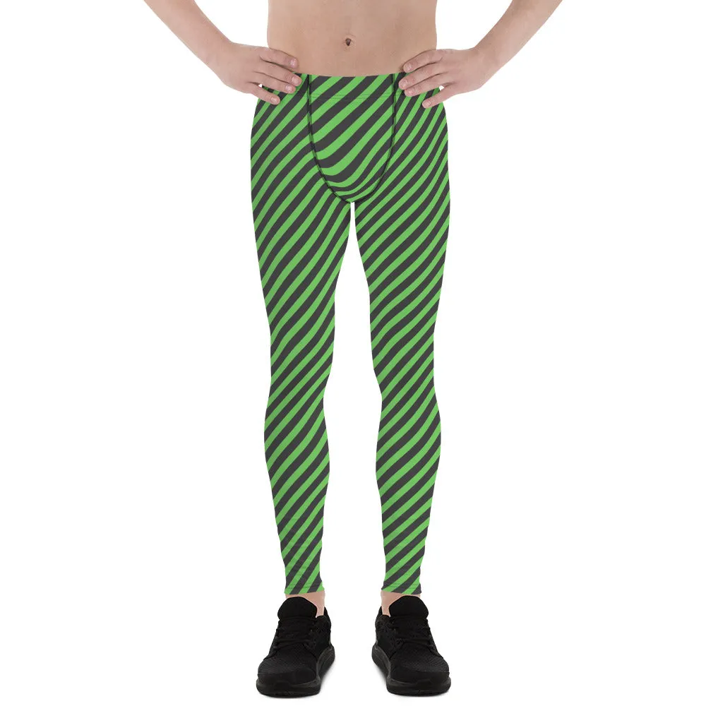 Grey Green Striped Meggings, Colorful Best Compression Tights For Men - Made in USA/EU/MX