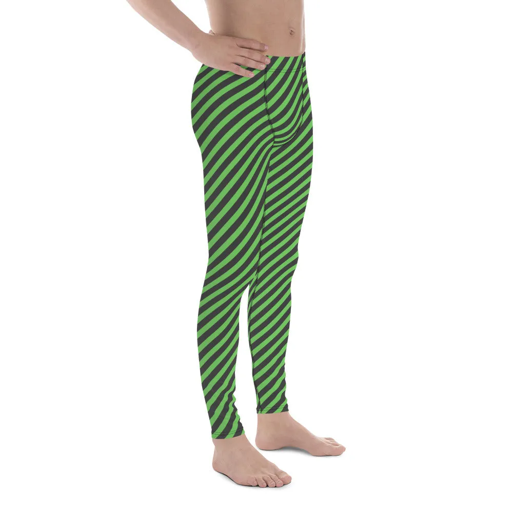 Grey Green Striped Meggings, Colorful Best Compression Tights For Men - Made in USA/EU/MX