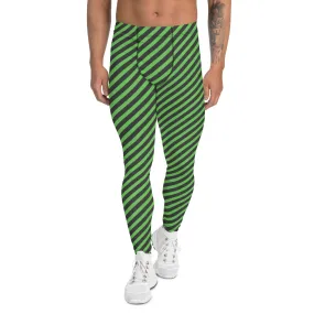 Grey Green Striped Meggings, Colorful Best Compression Tights For Men - Made in USA/EU/MX