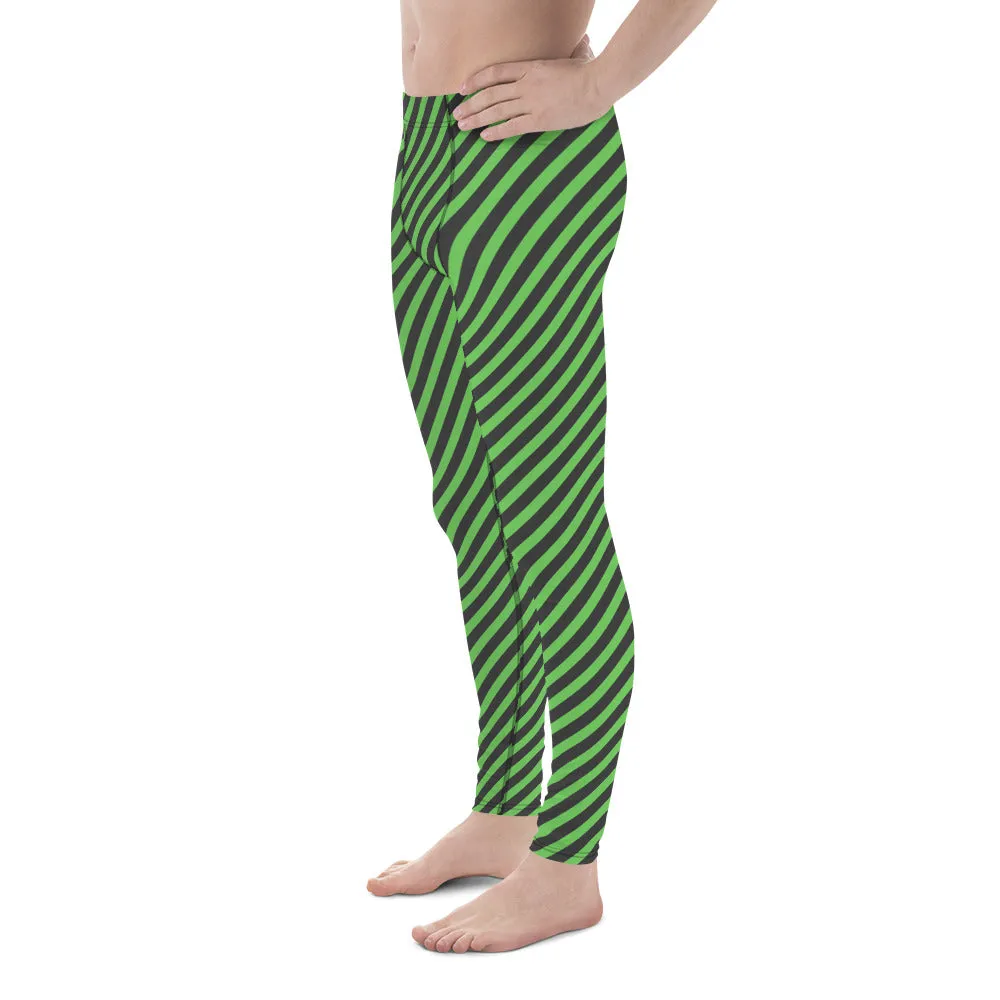 Grey Green Striped Meggings, Colorful Best Compression Tights For Men - Made in USA/EU/MX