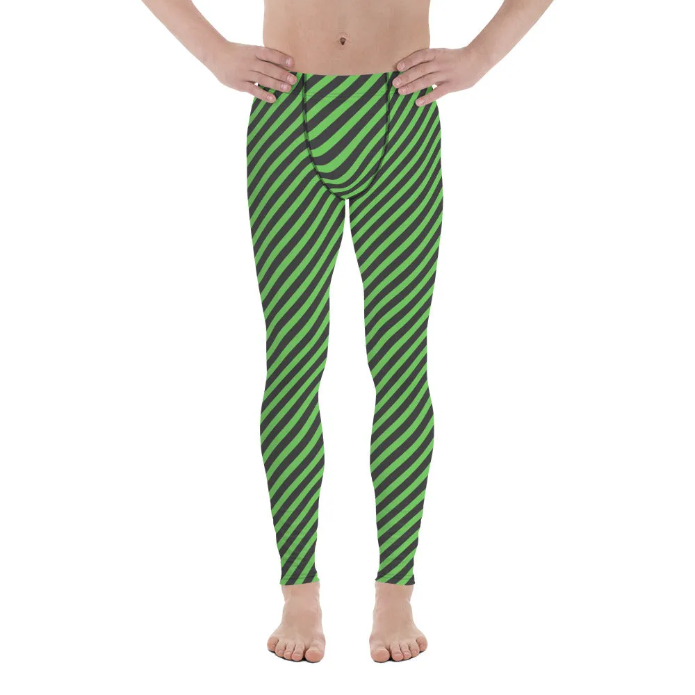 Grey Green Striped Meggings, Colorful Best Compression Tights For Men - Made in USA/EU/MX