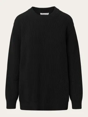 Heavy rib oversize crew neck knit - Black Jet