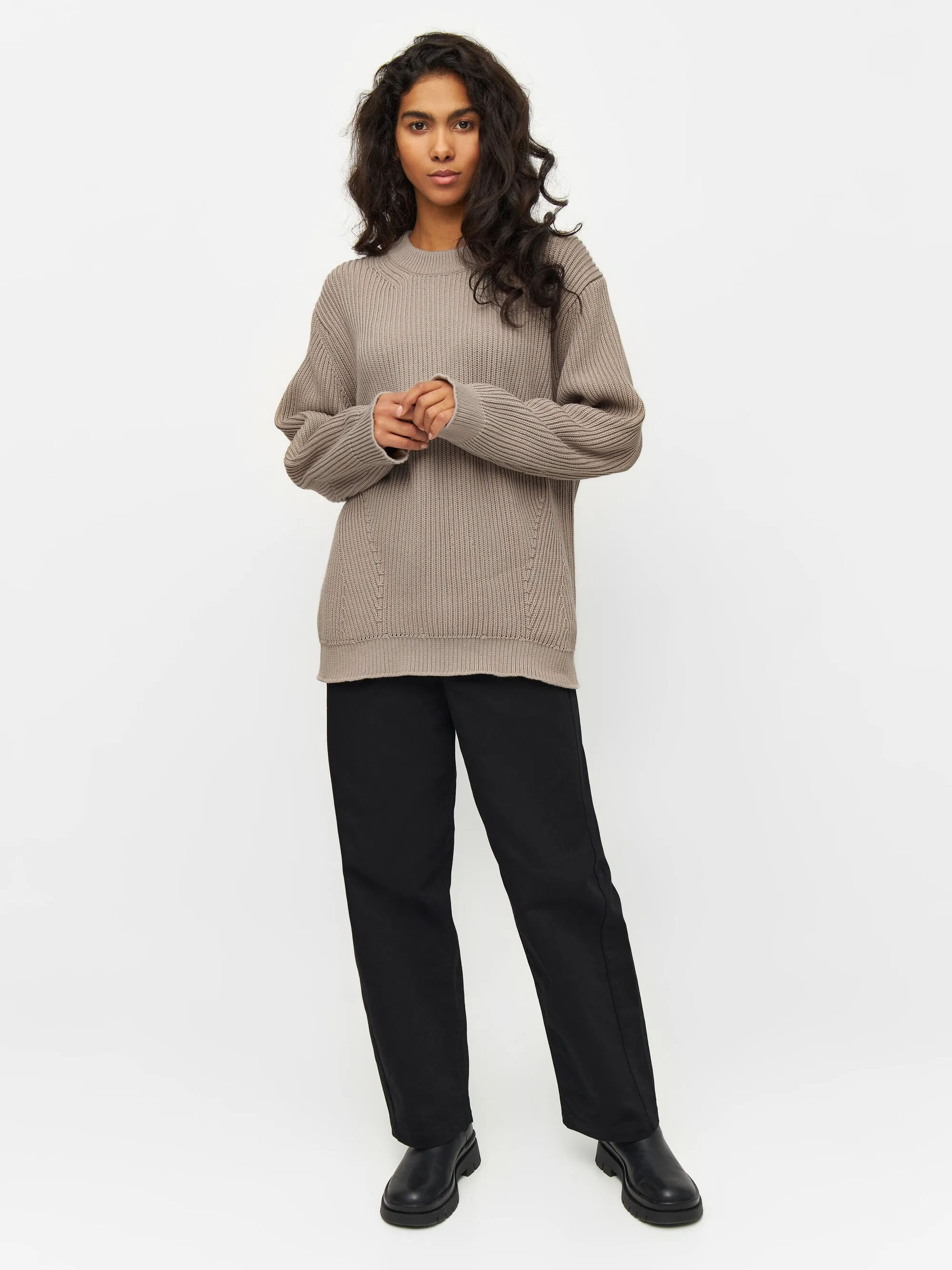 Heavy rib oversize crew neck knit - Light feather gray