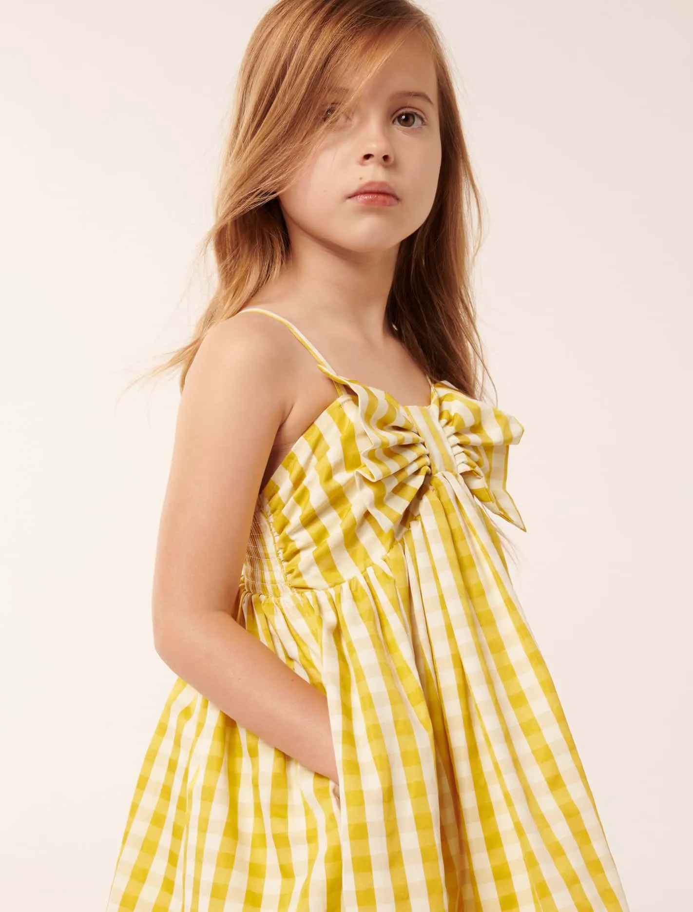 Helena Bow Gingham Girls Dress