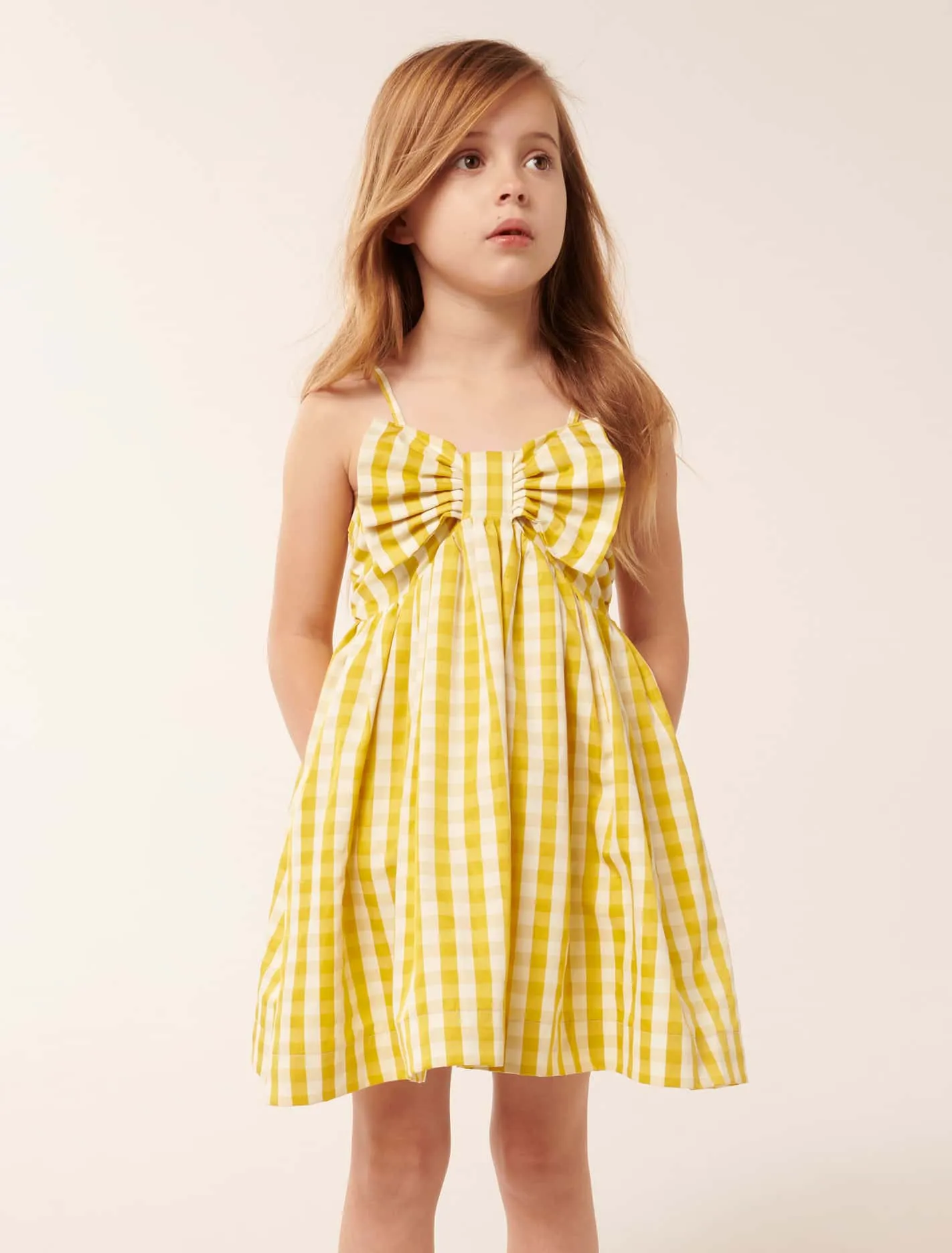 Helena Bow Gingham Girls Dress