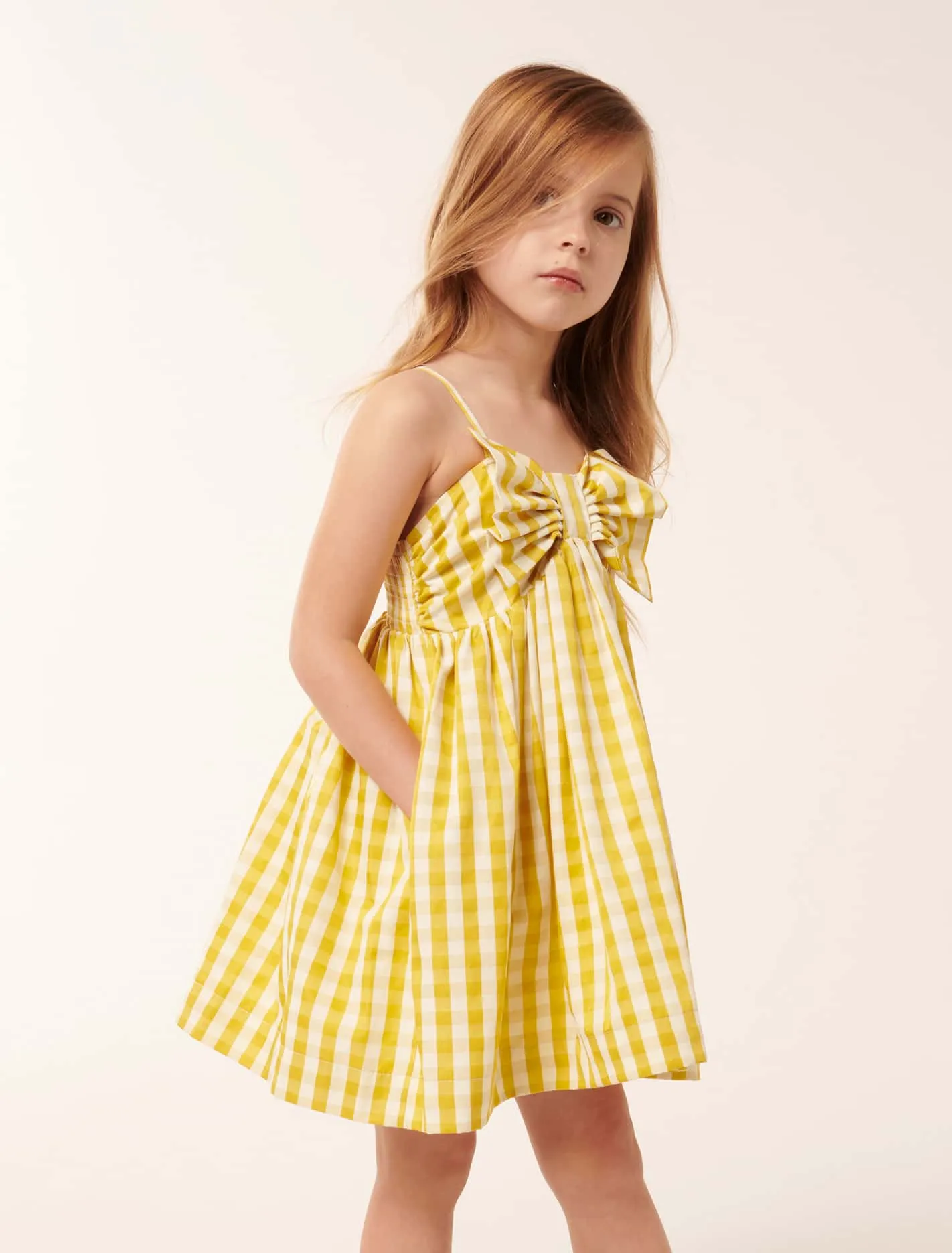 Helena Bow Gingham Girls Dress