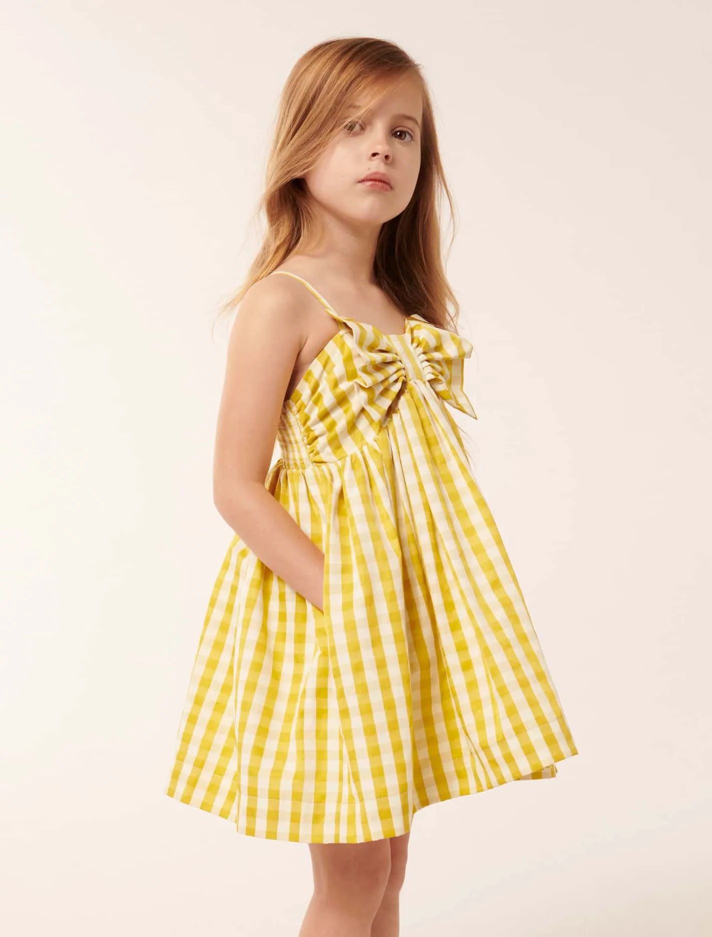 Helena Bow Gingham Girls Dress