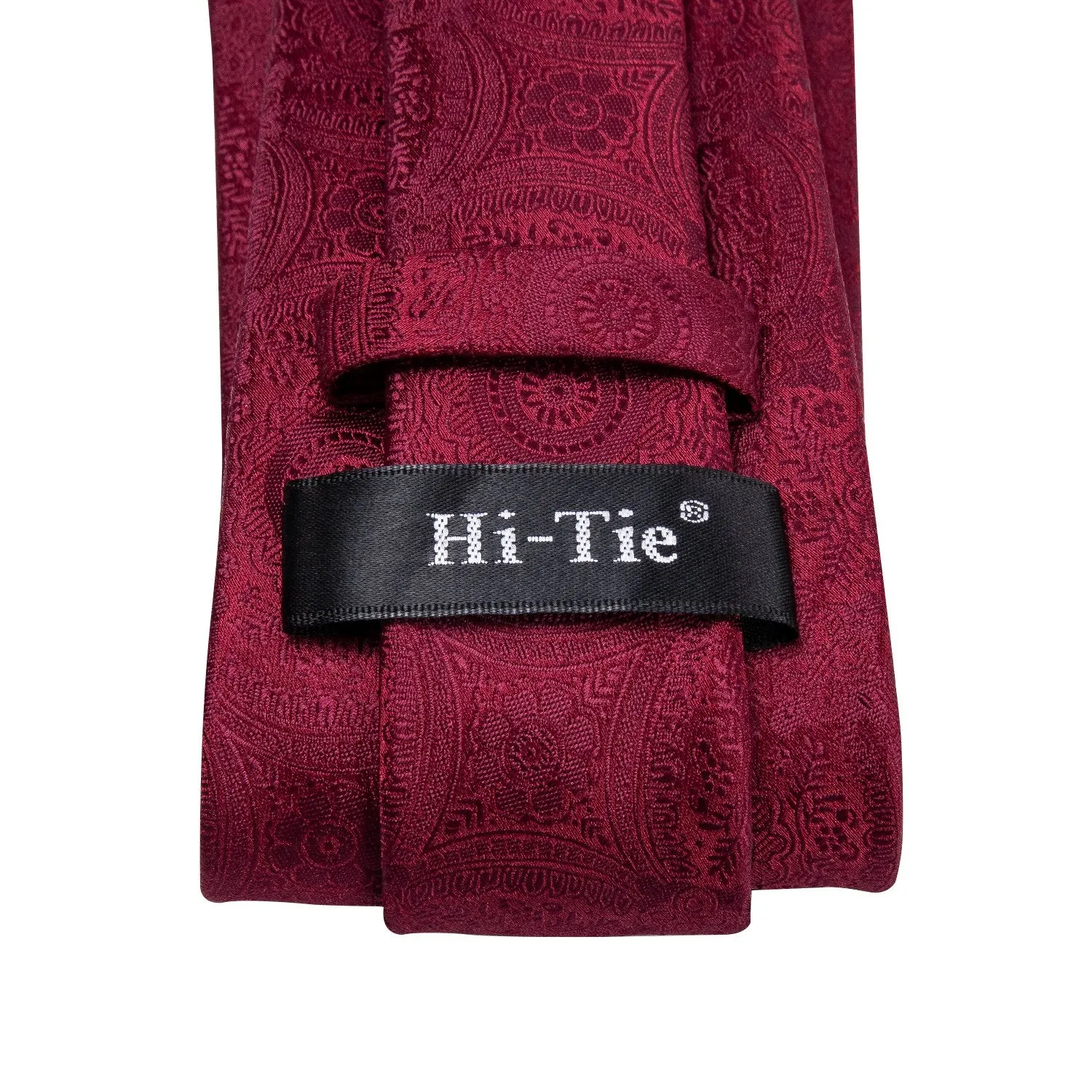 Hi-Tie Solid Wine Red Floral Necktie Pocket Square Cufflinks Set with Collar Pin