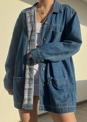 Hint of Plaid 90's Denim Coat (L)