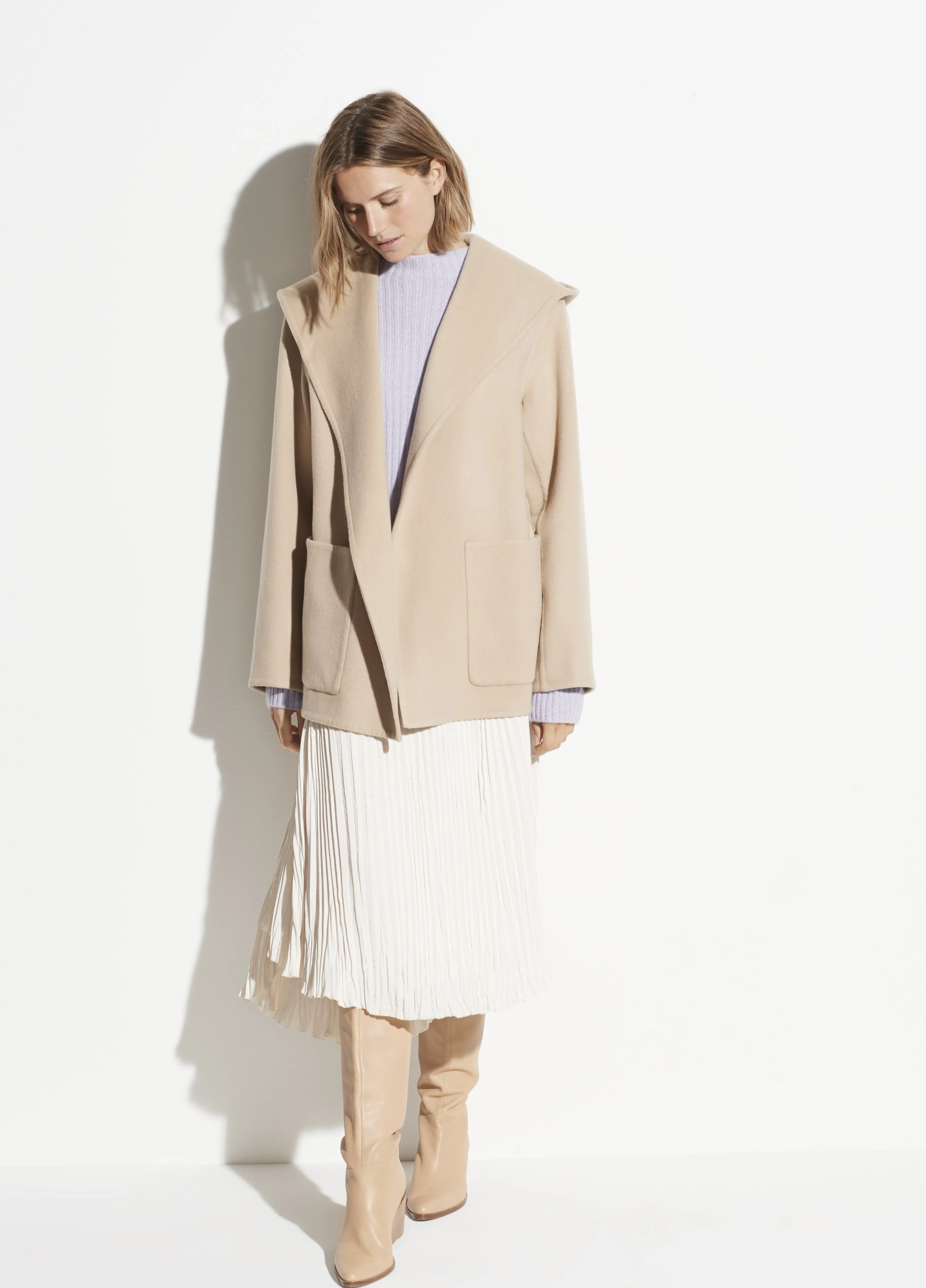 Hooded Wool Cashmere Coat in Desert Clay