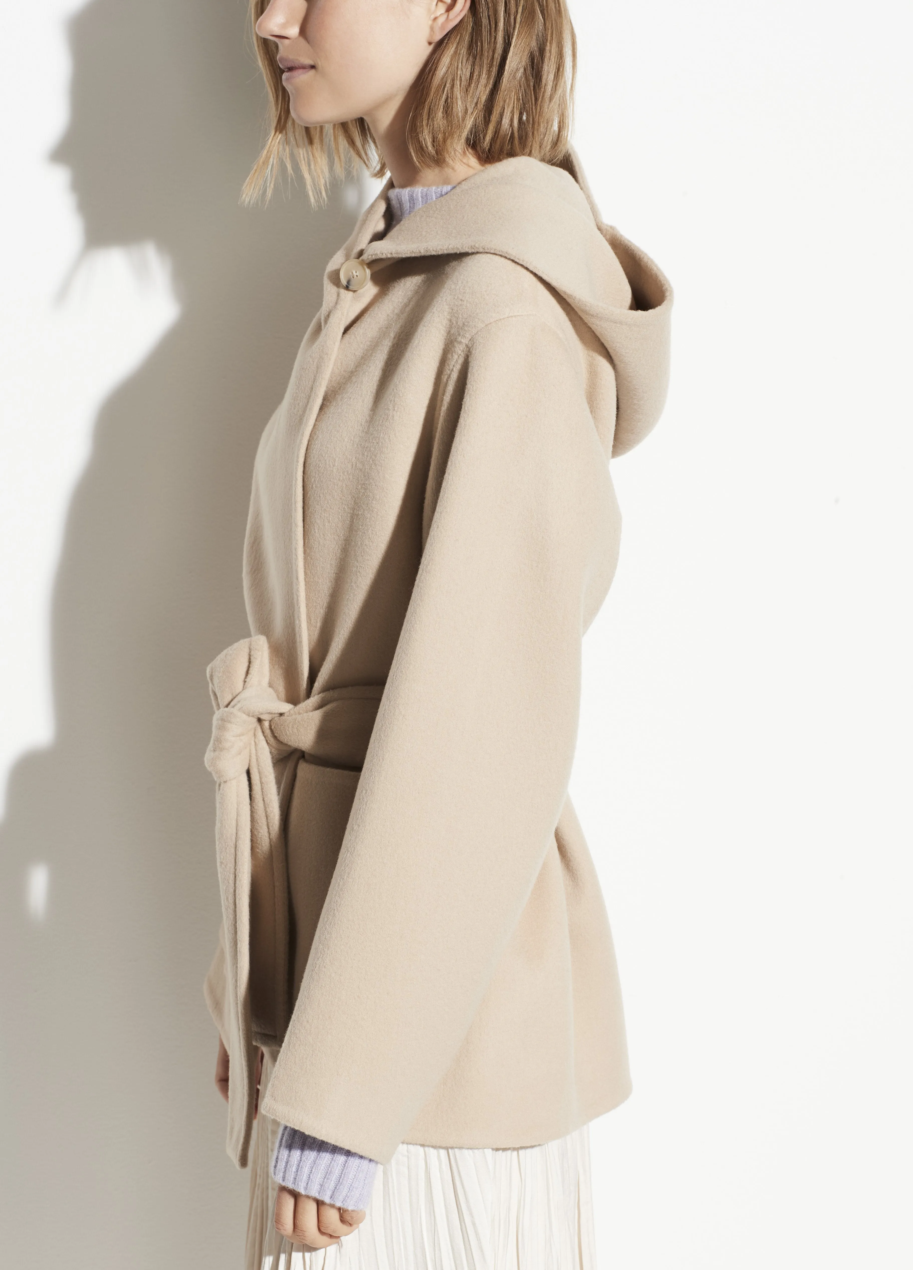 Hooded Wool Cashmere Coat in Desert Clay