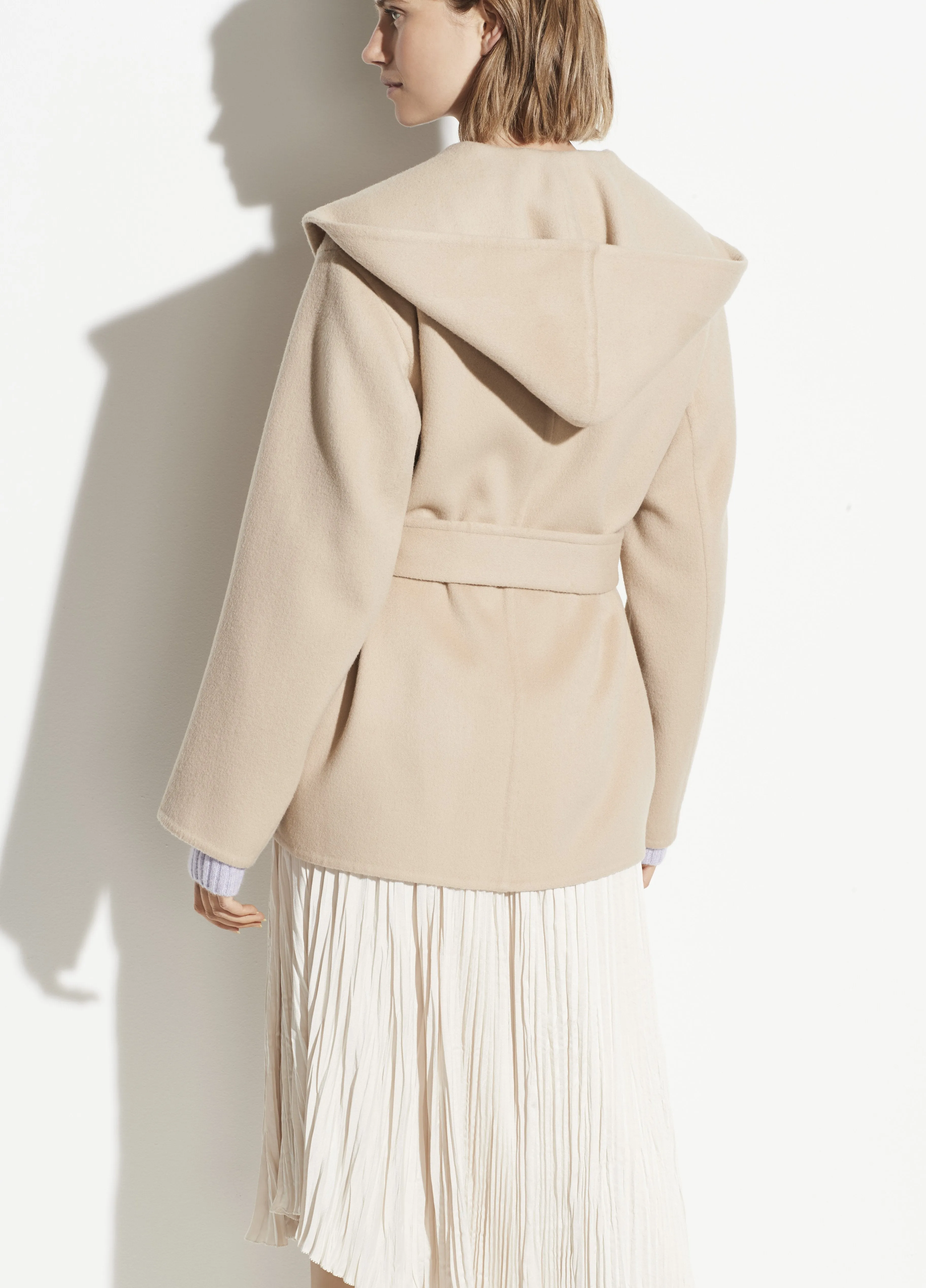 Hooded Wool Cashmere Coat in Desert Clay