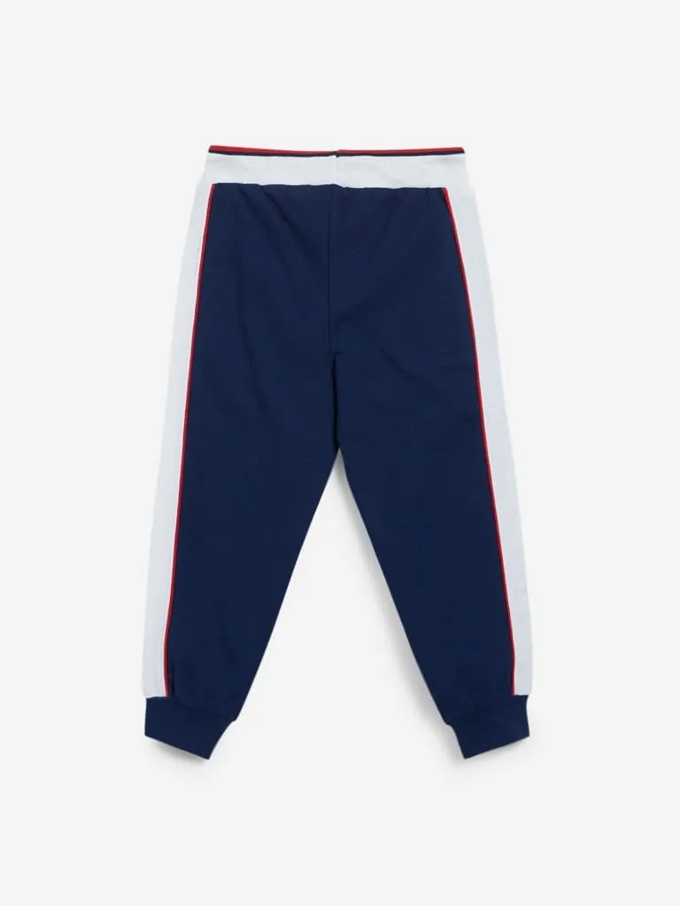 HOP Kids Dark Blue Panel Detailed Joggers