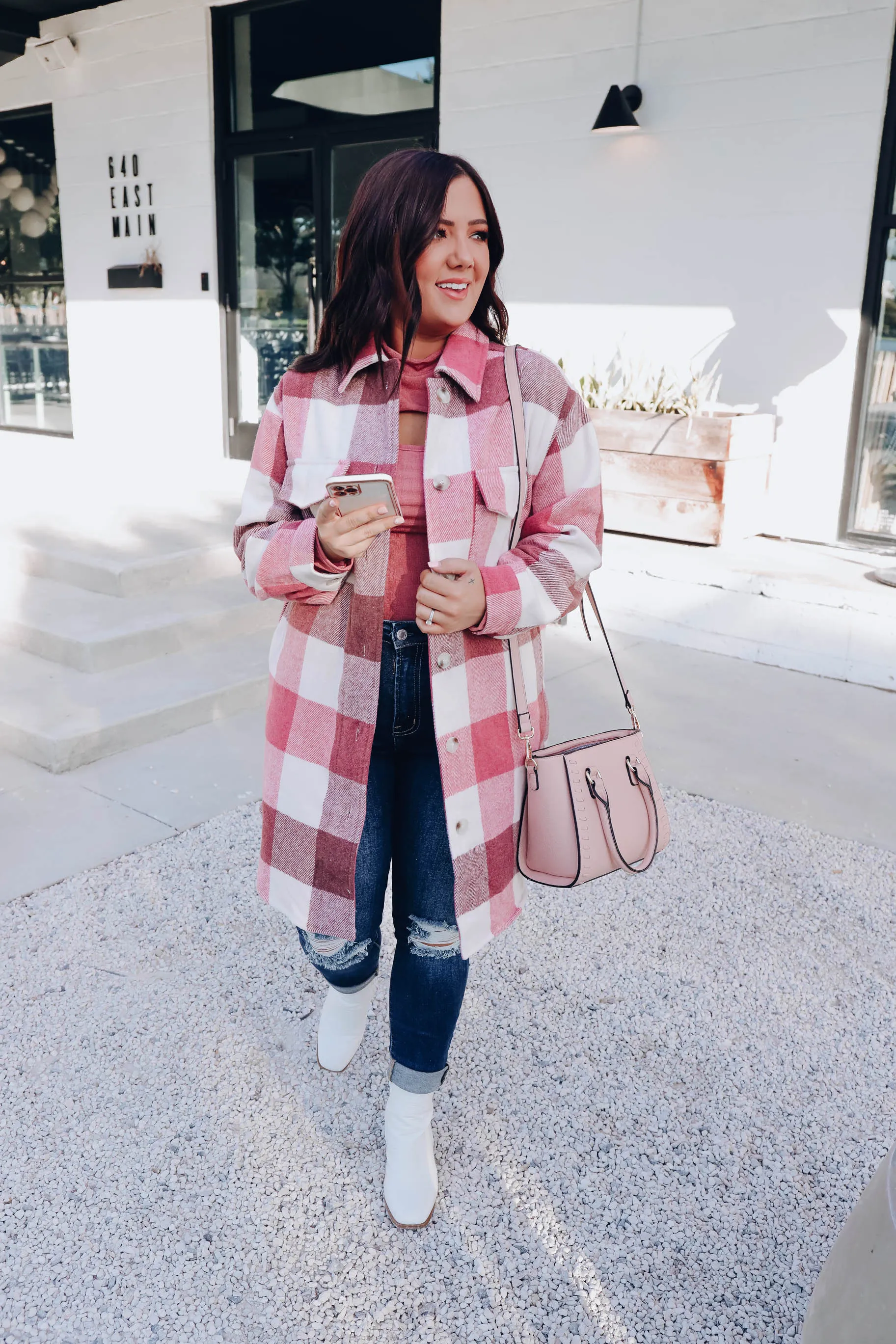 I Want It All Plaid Coat - Pink