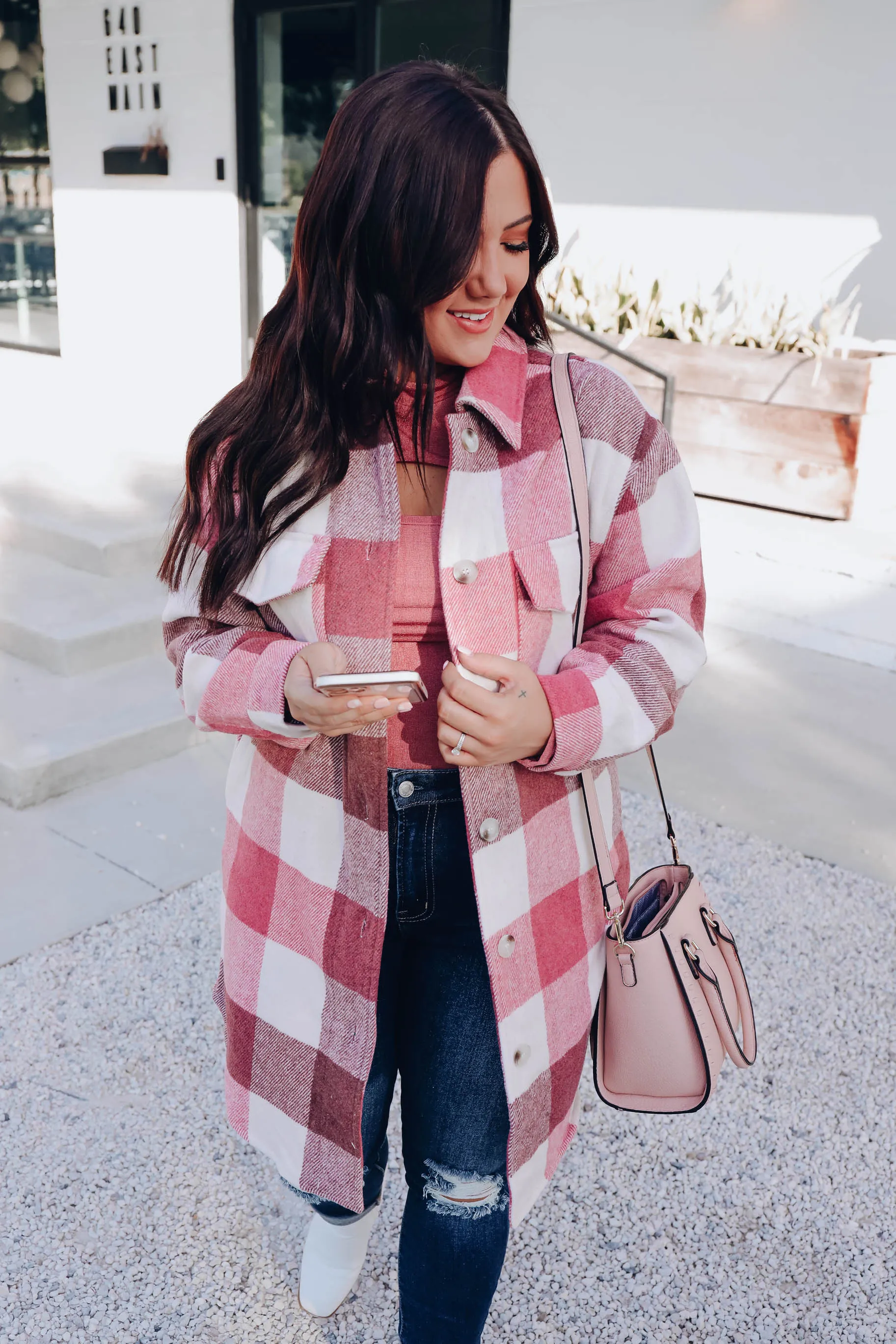 I Want It All Plaid Coat - Pink