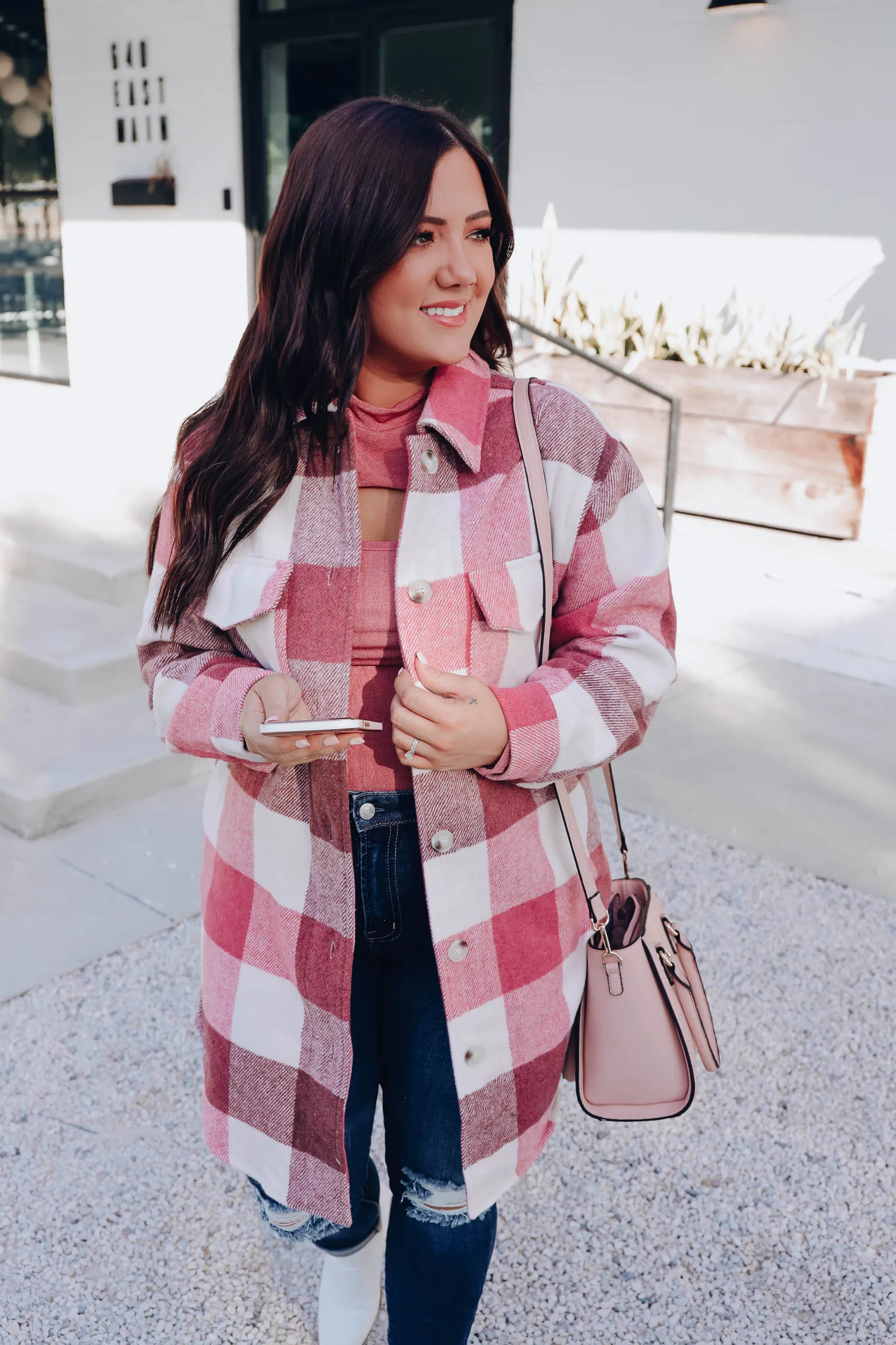 I Want It All Plaid Coat - Pink