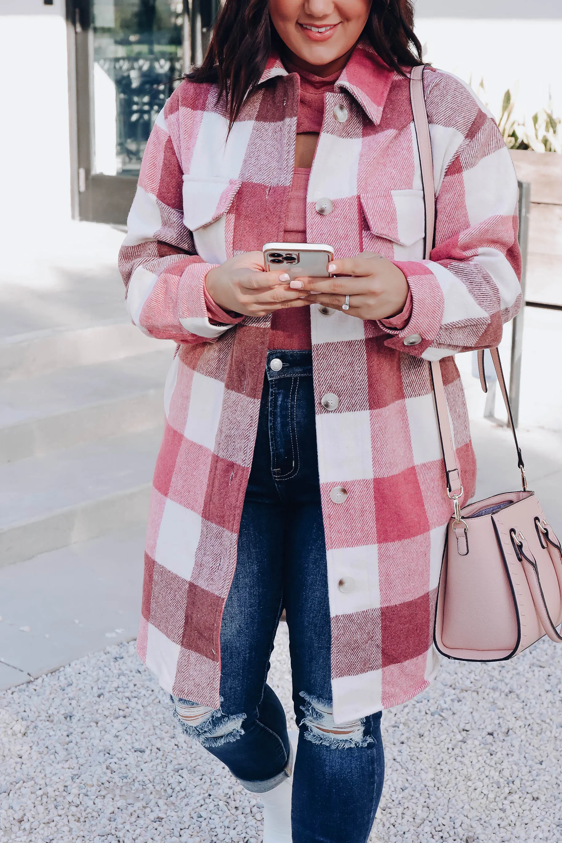 I Want It All Plaid Coat - Pink