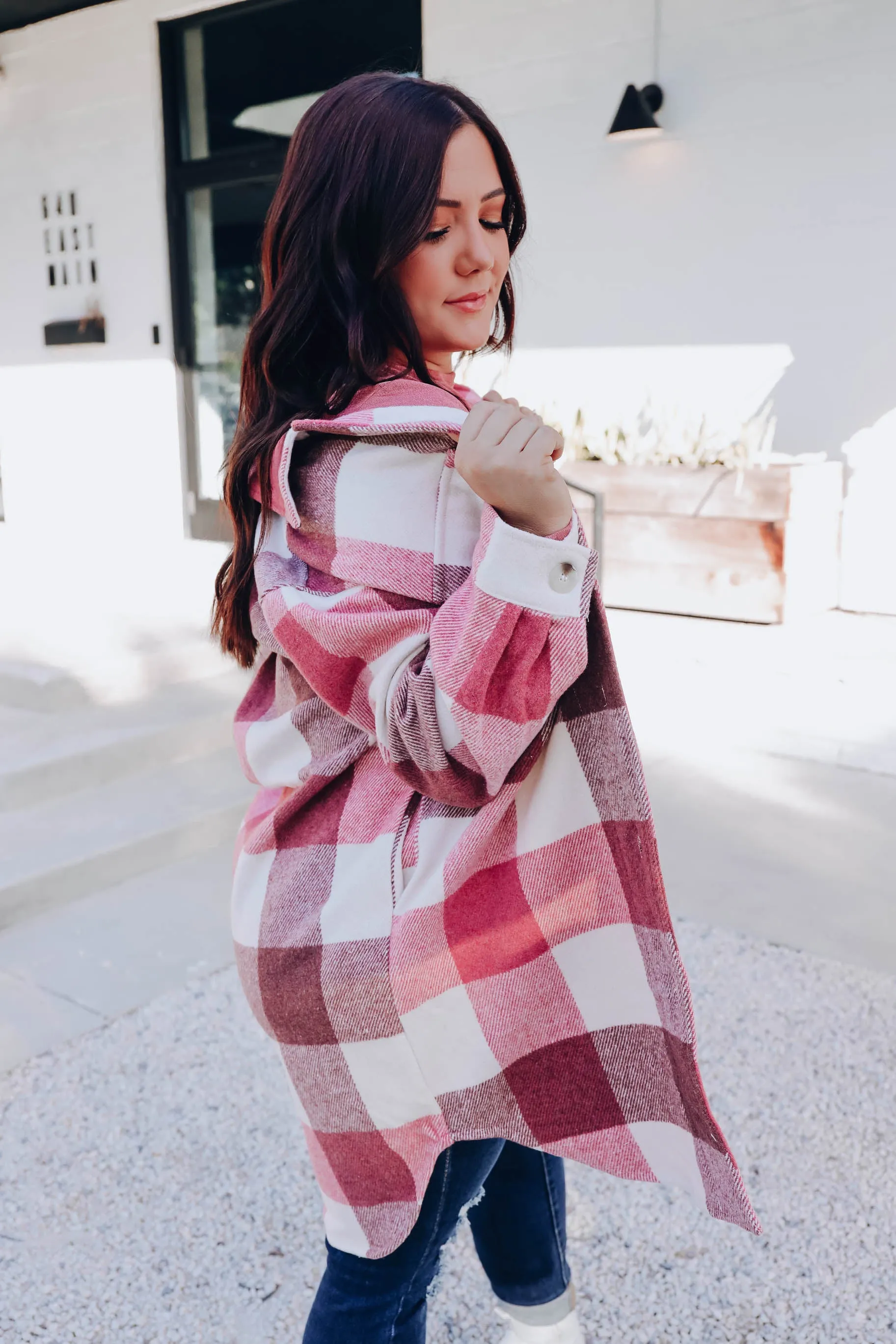 I Want It All Plaid Coat - Pink