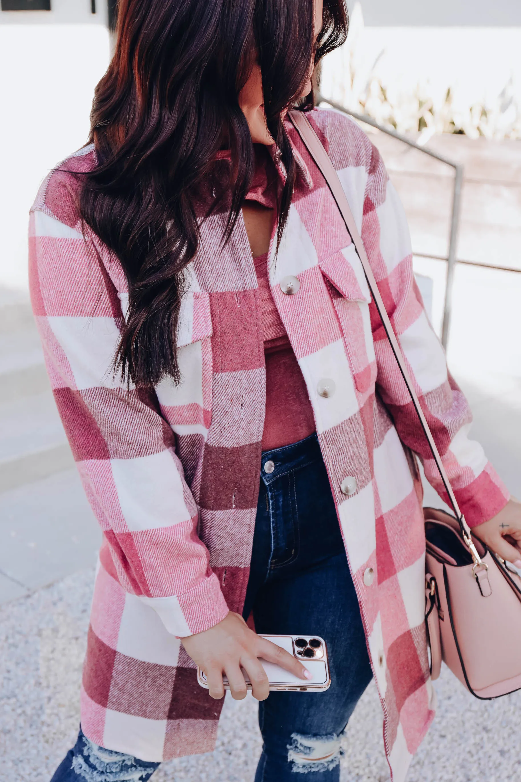 I Want It All Plaid Coat - Pink