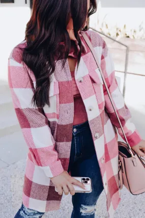 I Want It All Plaid Coat - Pink