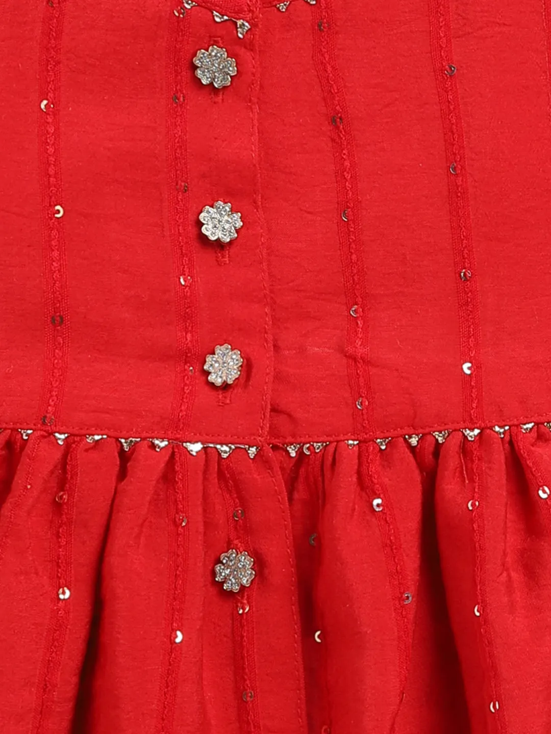 Jashvi Girls Red Cotton Flock and Dhoti Set