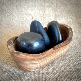 Jumbo Tumbled Shungite Stone Trio in Olive Wood Bowl