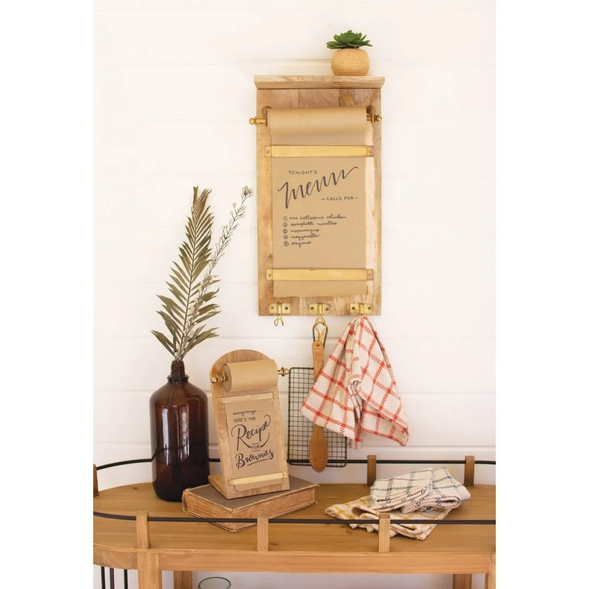 Kalalou - WOODEN WALL NOTE ROLL WITH COAT HOOKS - NDE1466