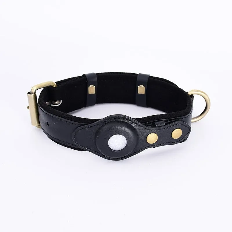 Leather Collar with Apple Airtag Cutout / Leather Dog Leash