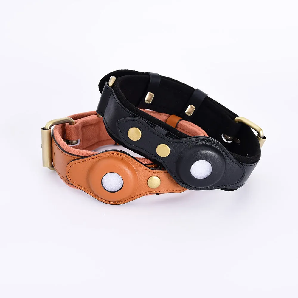 Leather Collar with Apple Airtag Cutout / Leather Dog Leash