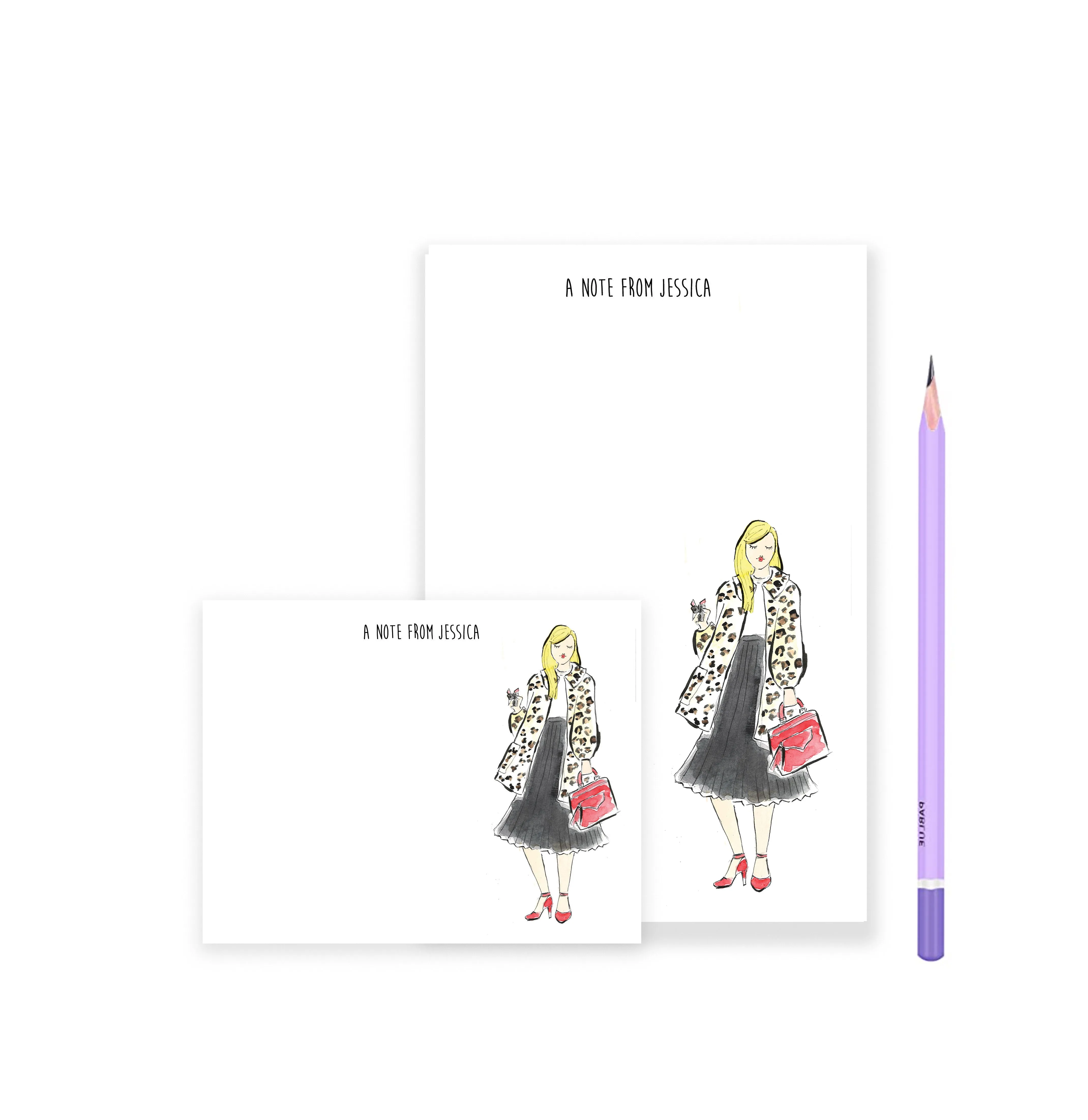 Leopard Coat   Lipstick Personalized Stationery Desk Set