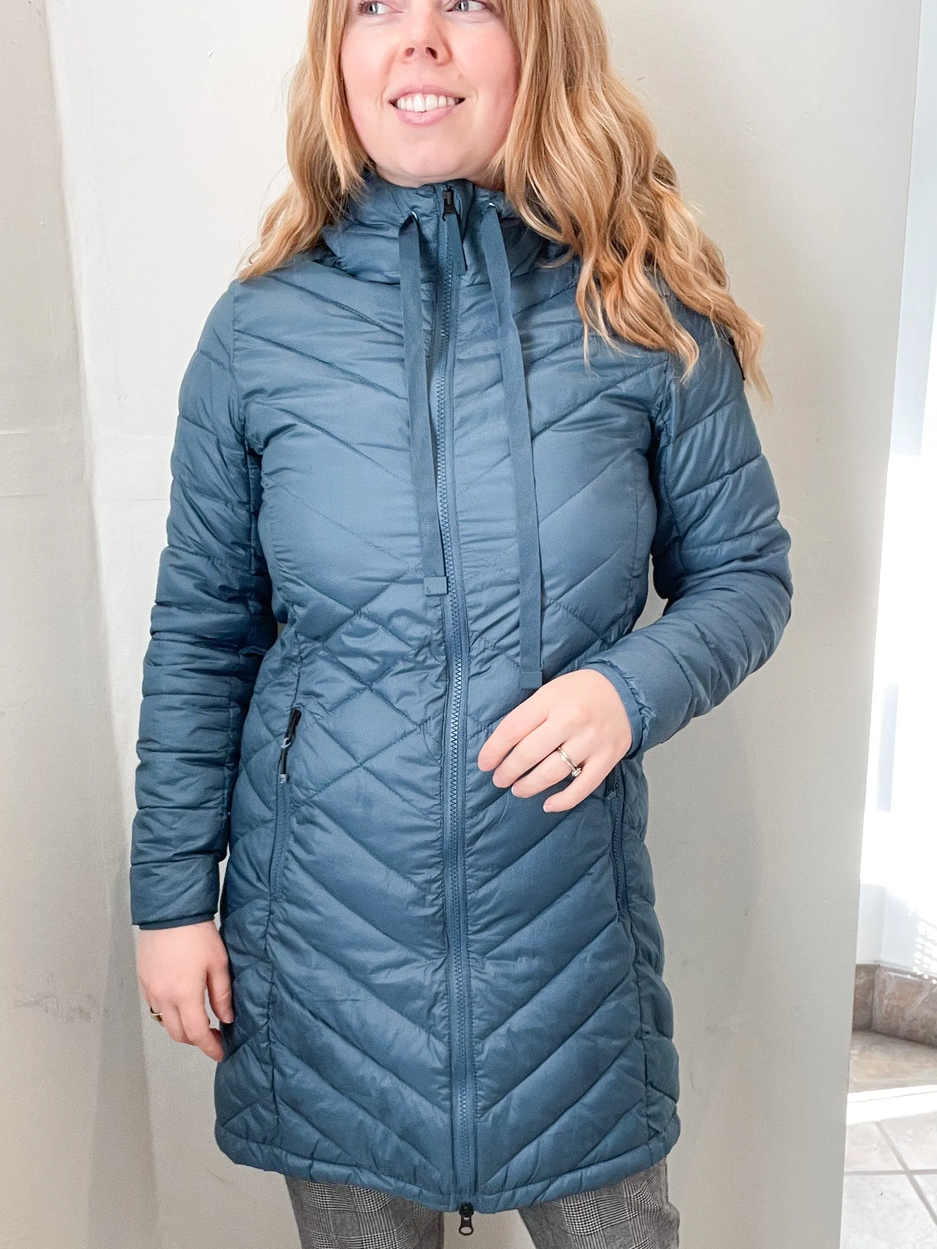 Lole Slate Blue Primaloft Vegan Puffer Long Jacket - Small