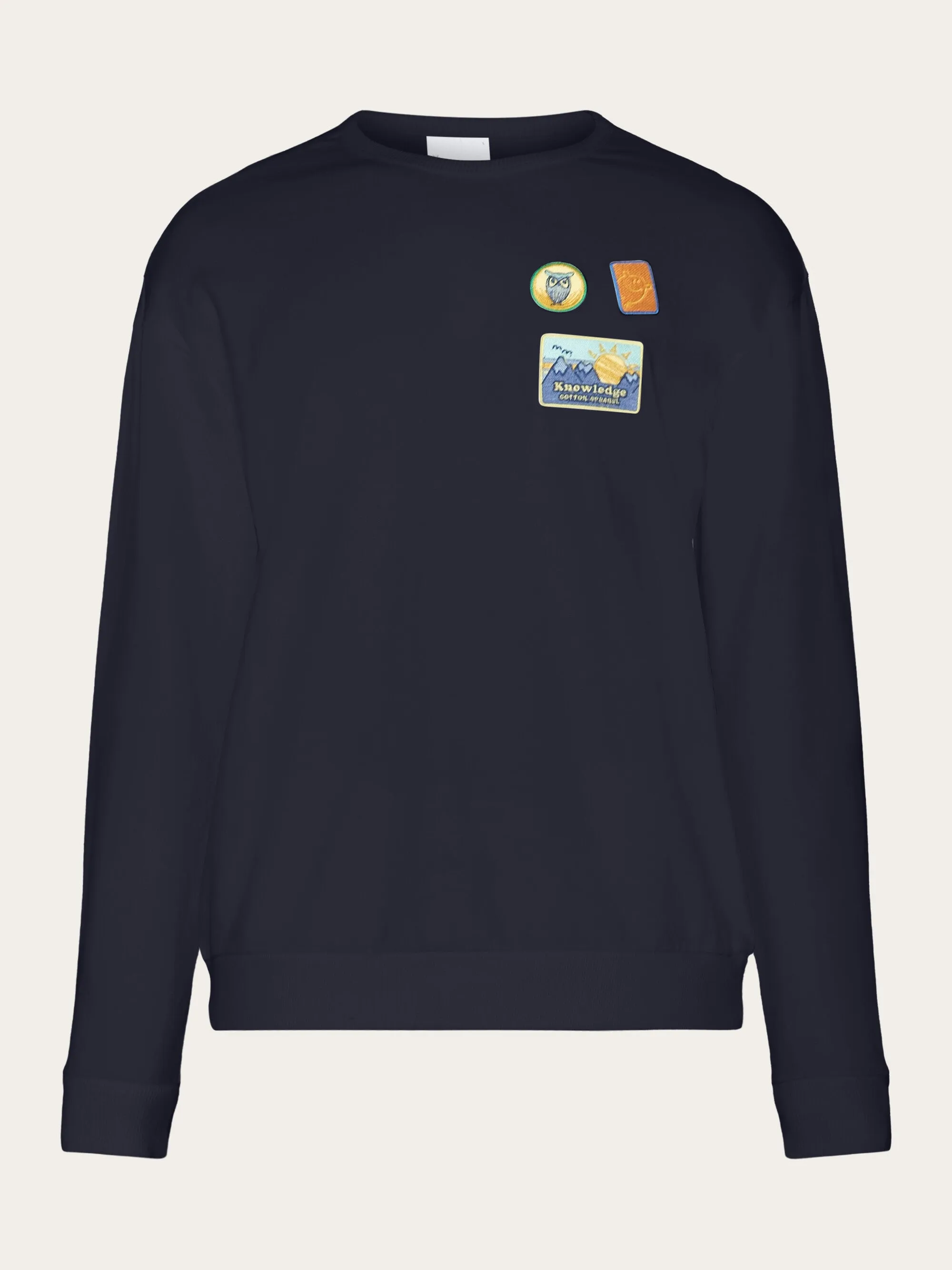 Loose fit crew sweat with badge embr - GOTS/Vegan - Night Sky