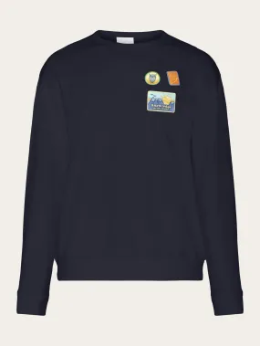 Loose fit crew sweat with badge embr - GOTS/Vegan - Night Sky