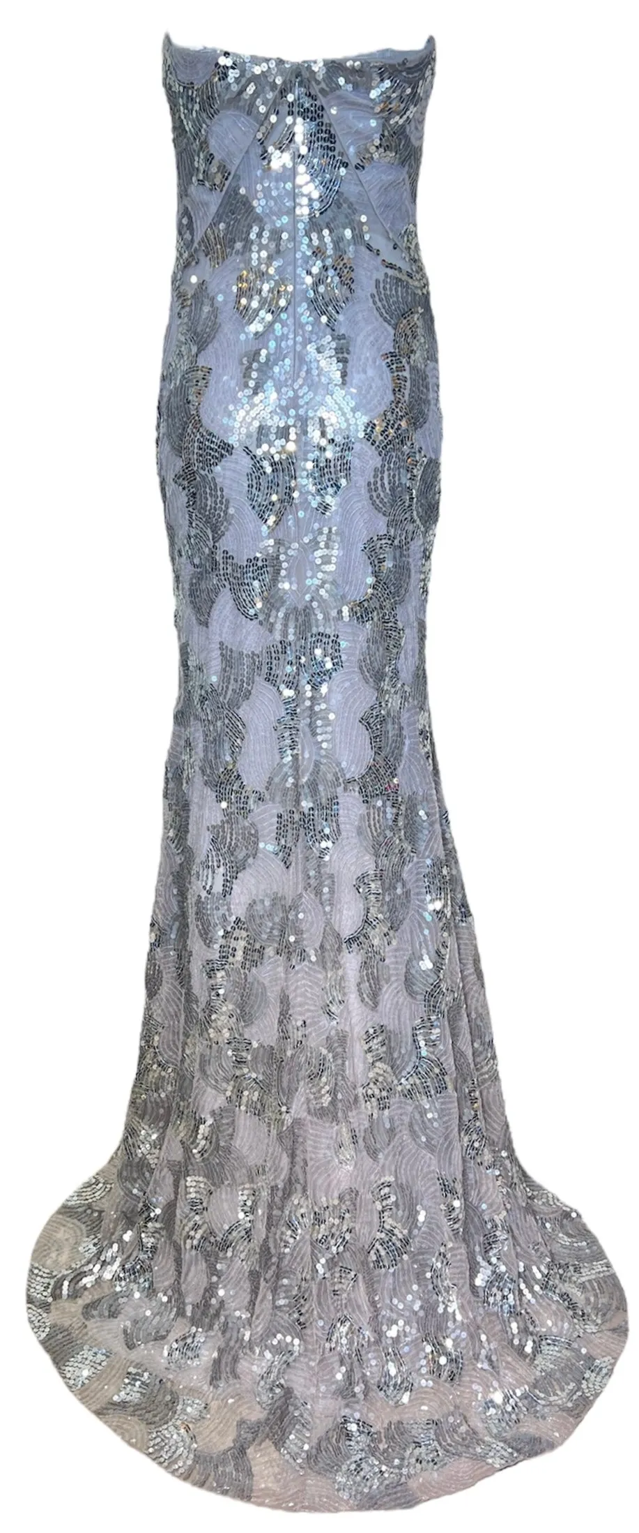 Lorena Sarbu Silver Sequin Strapless Red Carpet Gown