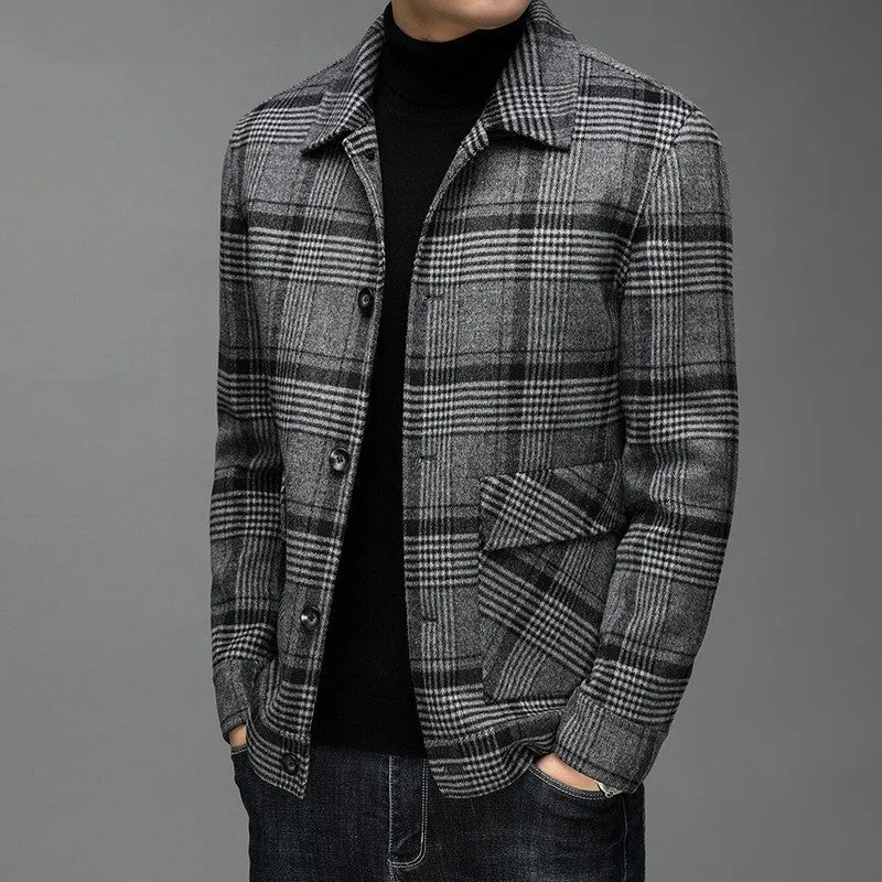 Men's Short Woolen Coat Warm Lapel