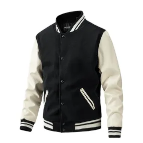 Men's Spring and Autumn New Baseball Collar Jacket with Color blocked Cotton and Large Size Woolen Jacket for Men