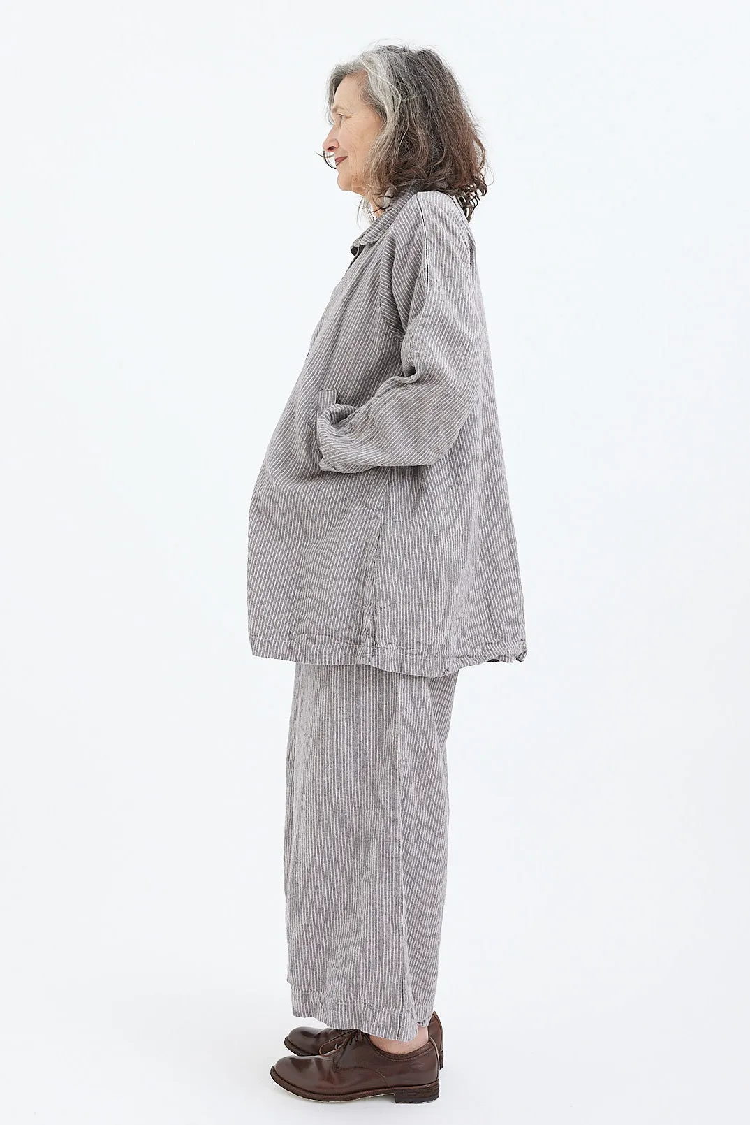 Metta - Garden Coat - Pebble Grey Stripe Linen